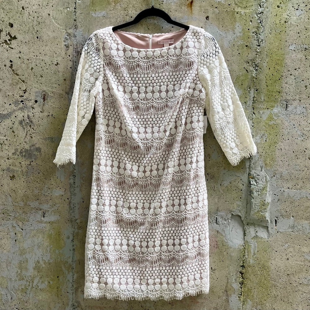 ✨3 for $50✨ Ivory Crochet / Lace Over Nude Tunic Dress, Size 4, BNWT
